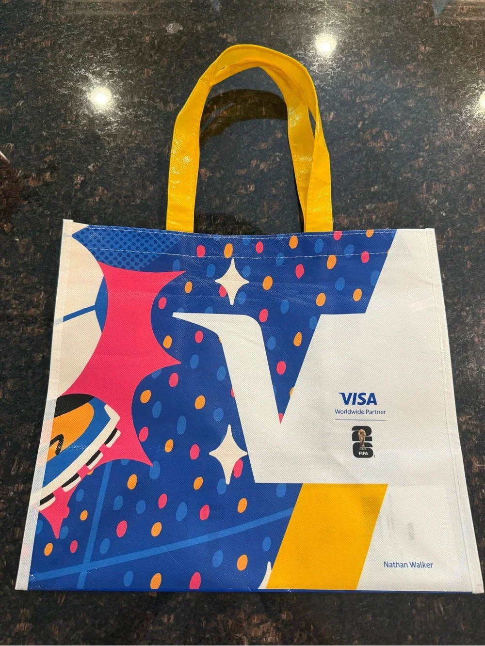 Yellow Handle Graphic Tote Bag with Colorful Illustration